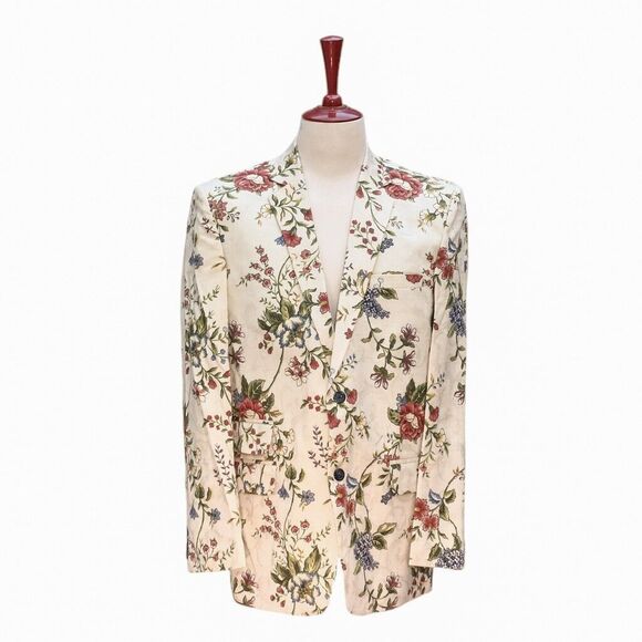 Mens Blazer Floral Ivory Green Red Formal Party Jacket Wedding Sport Coat 42R